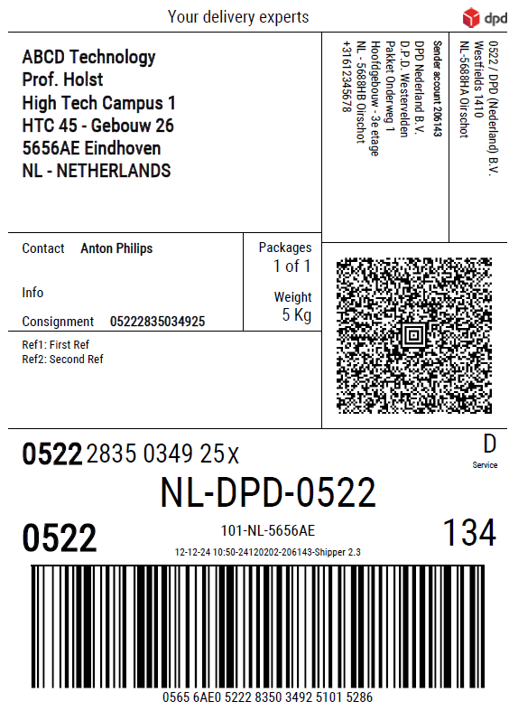 Example of a DPD Parcel Label